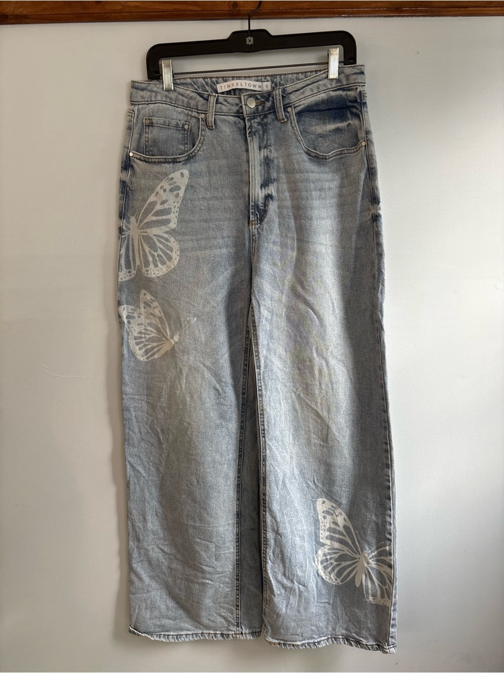Tinseltown Light Blue Butterflies Wide-Leg Jeans